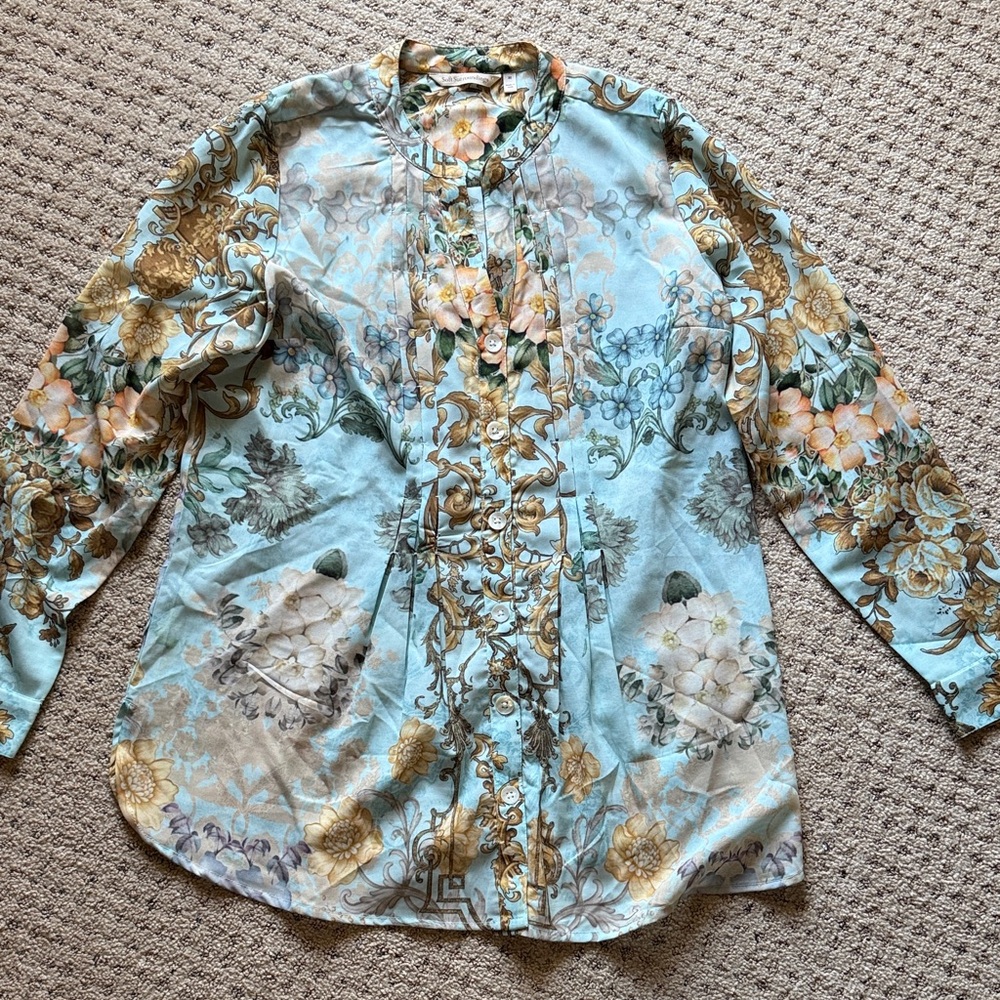 Soft Surroundings Women’s Floral Button Down Sheer Blouse Size M